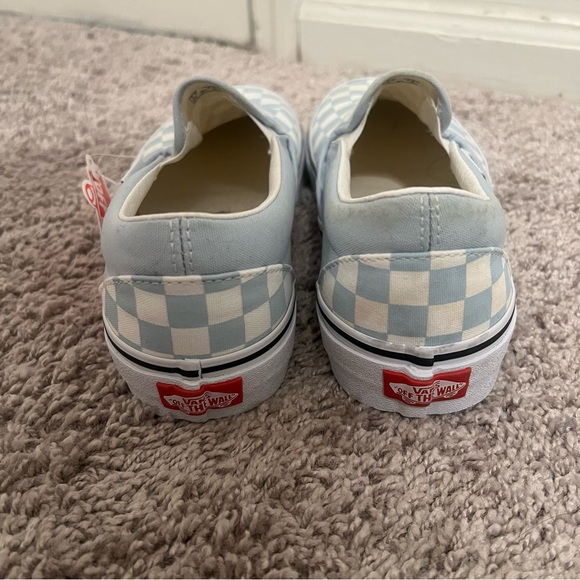 {Vans} Classic Slip-On Baby Blue Checkered Shoes - Picture 6 of 10